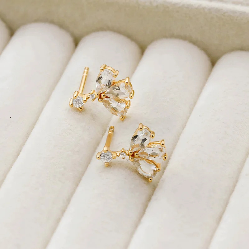 LAMOON natural gemstone yellow jade stud earrings womens 925 sterling silver gold-plated exquisite jewelry elegant ballet Christmas gift 241031