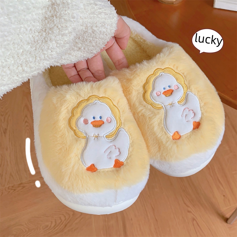 Creative cute cartoon ducklings Family Slipper Woman Girl Cute fluffy winter warm plush indoor flats Bedroom slide casual women's cotton slipper