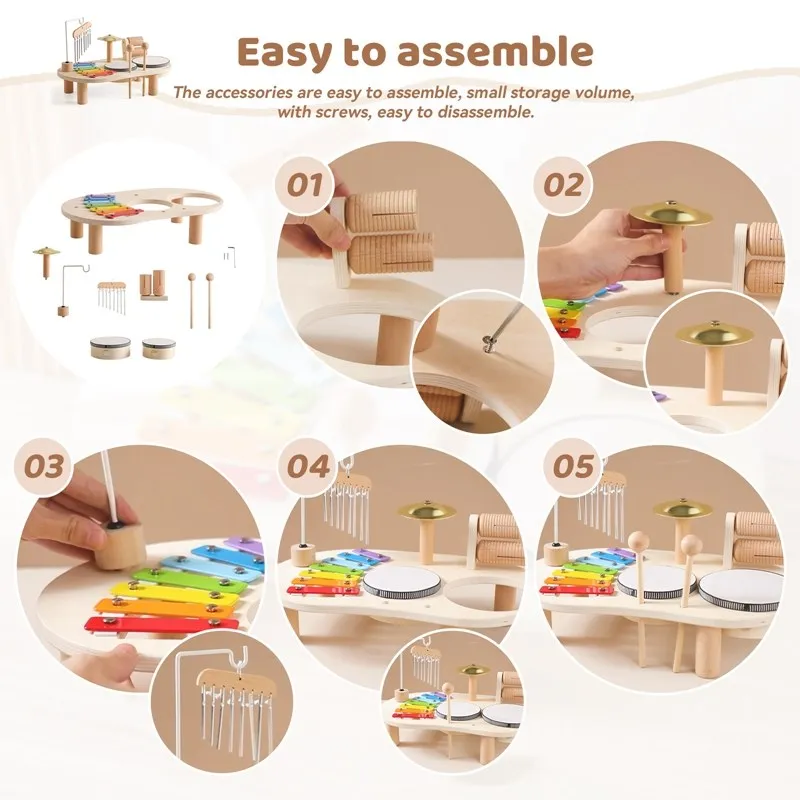 Kids Drum Set All in One Montessori Musical Instruments Set Toddler Toys Natural Wooden Music Kit Baby Sensory Toys Months Gifts