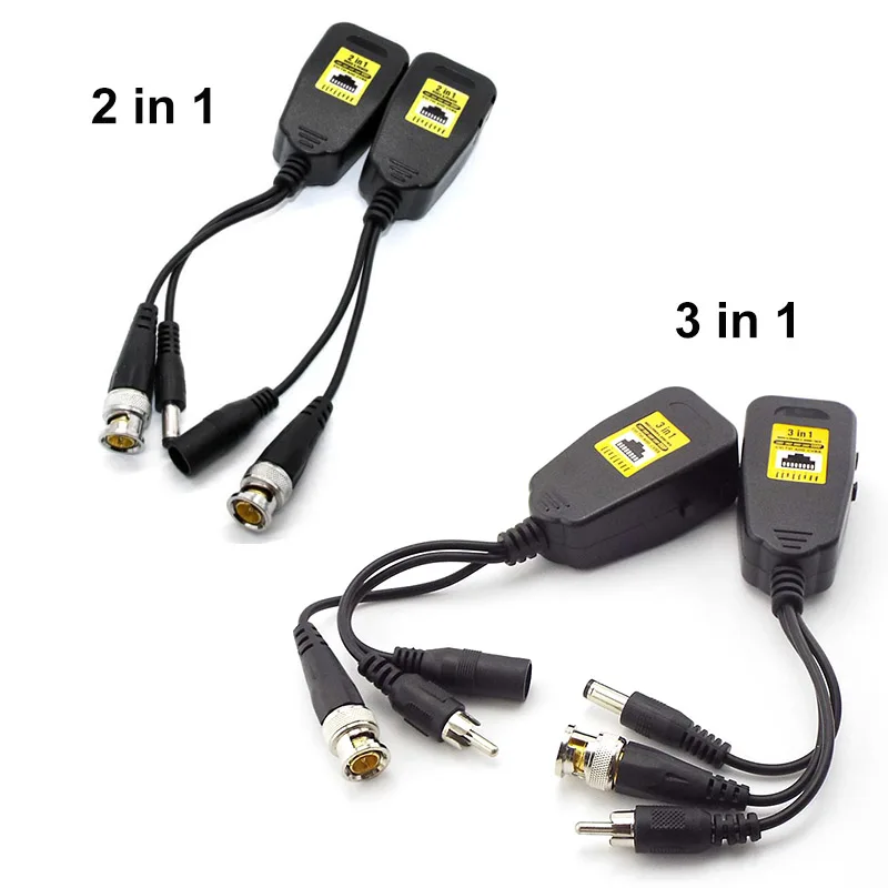 3in1 HD 8MP BNC Video Balun DC RCA Power Supply Converter Transceiver Passive RJ45 For Camera CCTV AudioPassive Connector