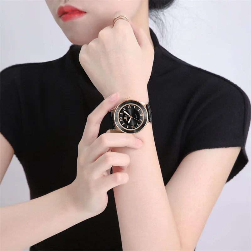 NAVIFORCE New Women's Luxury Watch High Quality Waterproof Female Quartz Wristwatches Leather Bracelet Ladies Clock Reloj Mujer