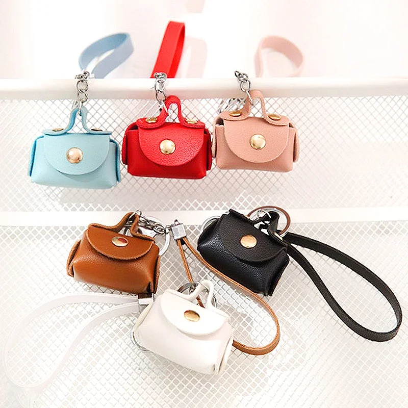 Creative Leather Mini Bag Keychain Coin Purse Pouch Cute Coin Wallet Women's Bags Mini Portable Storage Bag Small Earphone Box