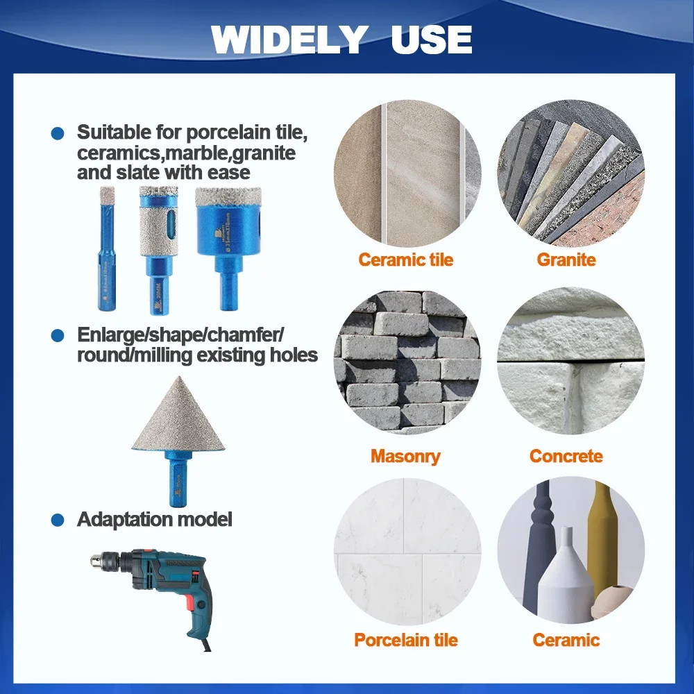 BRSCHNITT Diamond Drilling Bits Kit Tile Cutter for Drilling Ceramic Marble Granite, Triangle Shank 11Pcs Hole Saw