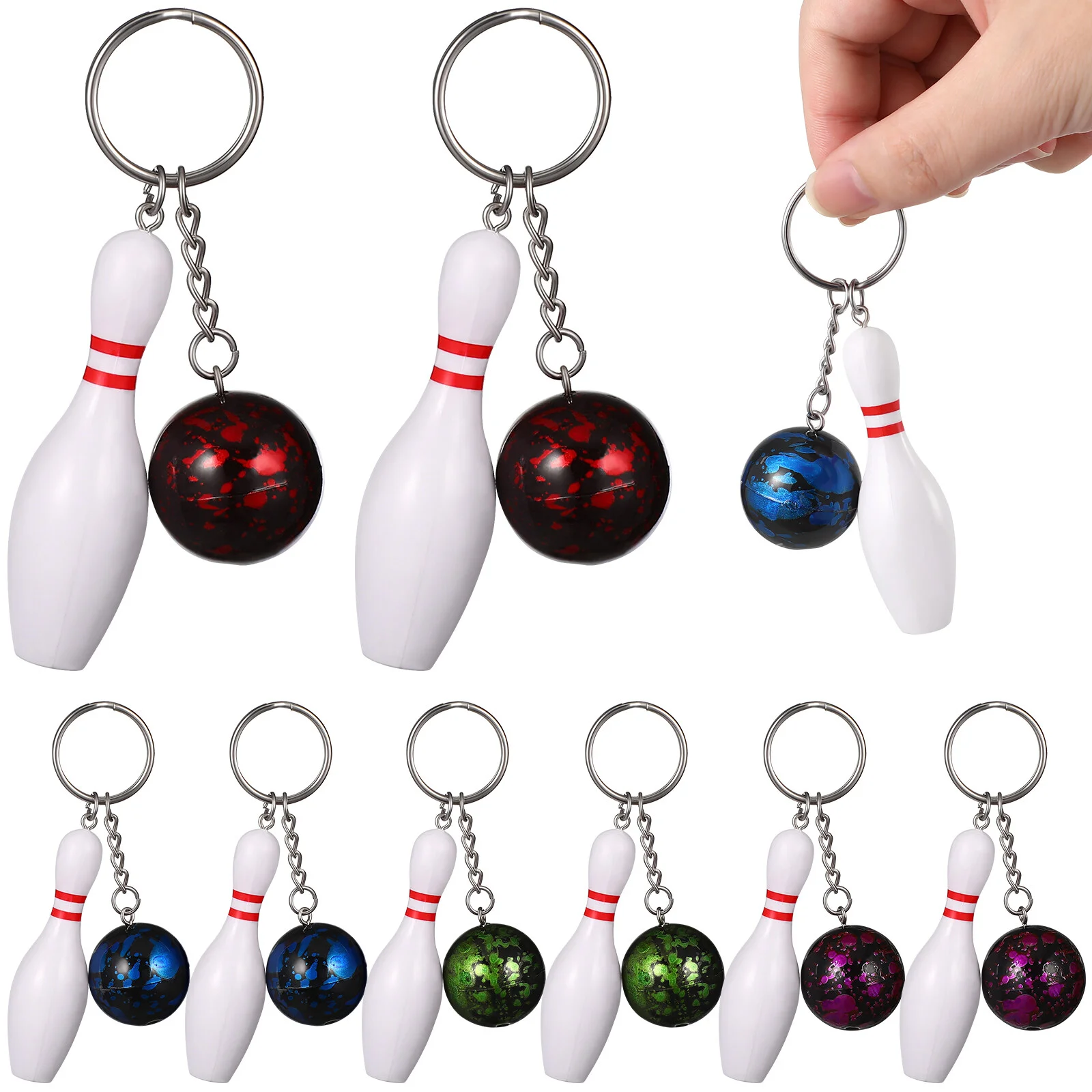10 Pcs Bowling Keychains Sport Style Bowling Ball and Pin Pendant Keyrings Bowling Party Favors Souvenir Gifts Backpack Charms