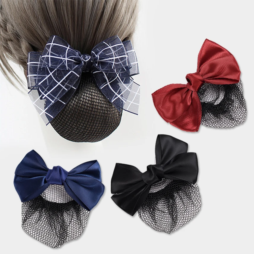 New Women Hair Net Bun Cover Snood Hairgrips Ballet Dancing Hairnet Beautiful Bow Hair Net Office Waiter Styling Scrunchie Pack