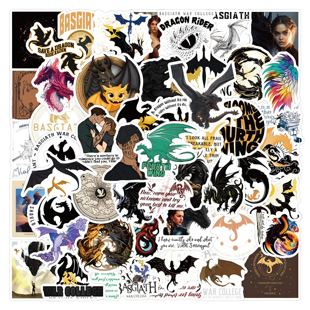 10/30/50/120pcs Fantasy Novel Fourth Wing Cool Stickers Decal Laptop Phone Car Guitar Notebook Fridge Waterproof Sticker Kid Toy