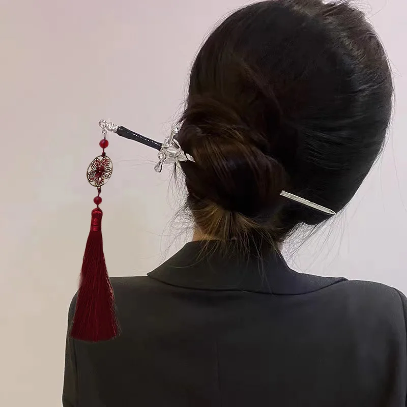 New Punk Metal Sword Tassel Pendant Hairpin Chinese Simple Hair Sticks For Women Trendy DIY Hairstyle Design Tools Accessories