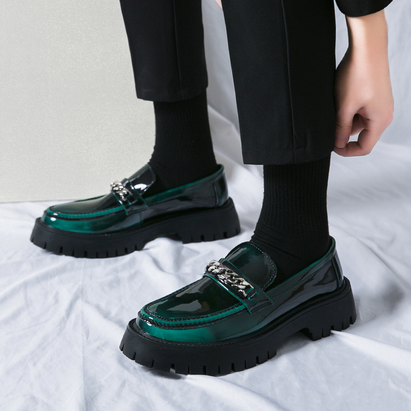 Spring Lacquer Leather Casual Shoes for Men Chain Loafers Men Shoes Slip-on High Quality Thick Bottom Oxford Shoes Wedding Shoes