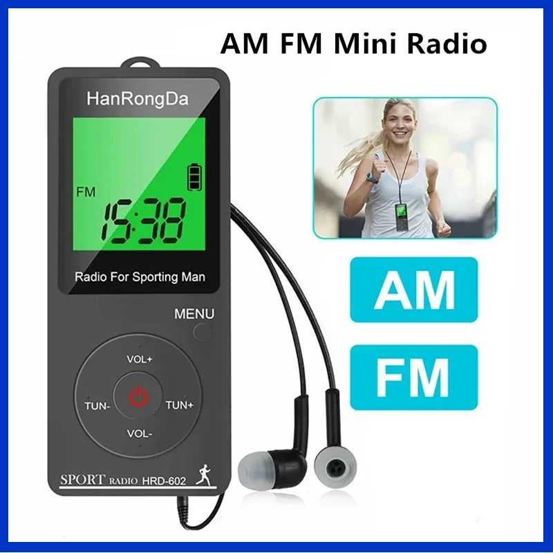 Portable LED Display with Pedometer Headphones Digital Tuning Sports Radio for AM FM Mini Radio for Running Walking Pocket Radio