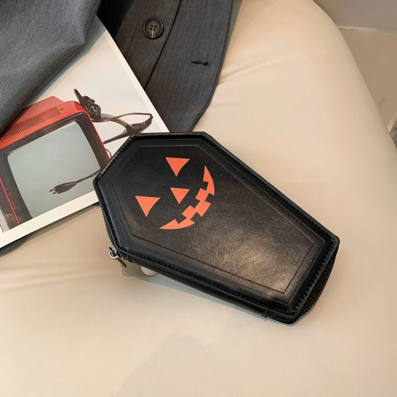 Women Novelty Gothic PU Leather Coffin Shape Clutch Bag Large Capacity Punk Style Long Wallet For Christmas Portable Coin Purse