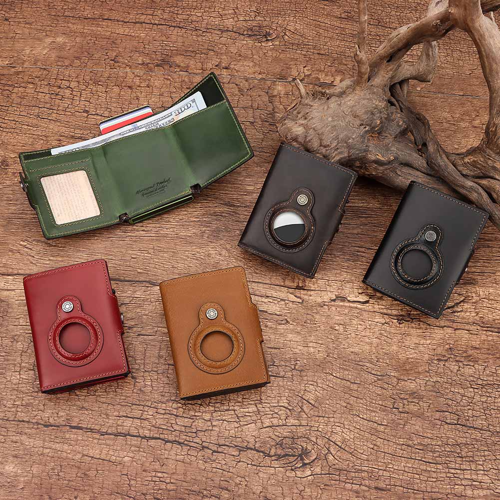 New Anti-lost AirTag Card Holder Automatic RFID Blocking Credit Card Case Genuine Leather Travel Women's Wallet with Money Clip