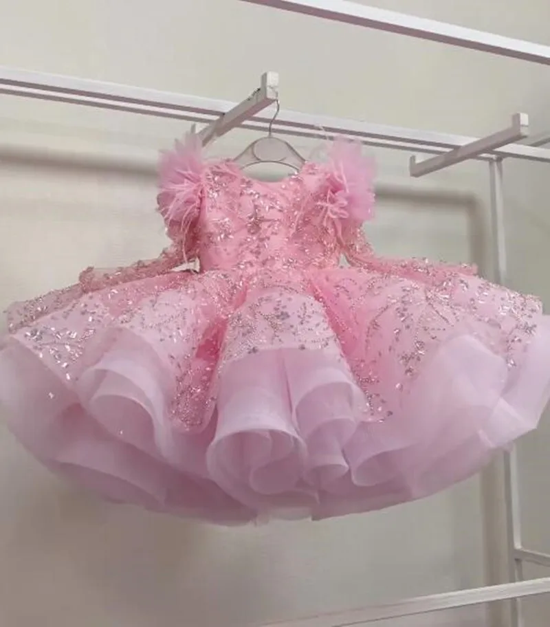 Purple Fluffy Party Dresses for Girls Tiered Tutu Child Girl With Sequined Beads Tulle Flower Girl Dress