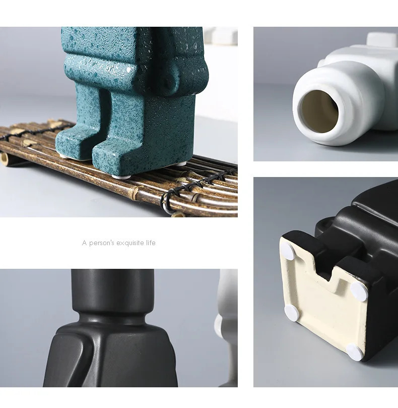 Micro building block ceramic robot flower vase home decoration modern home interior office desk decoration pendant 241031