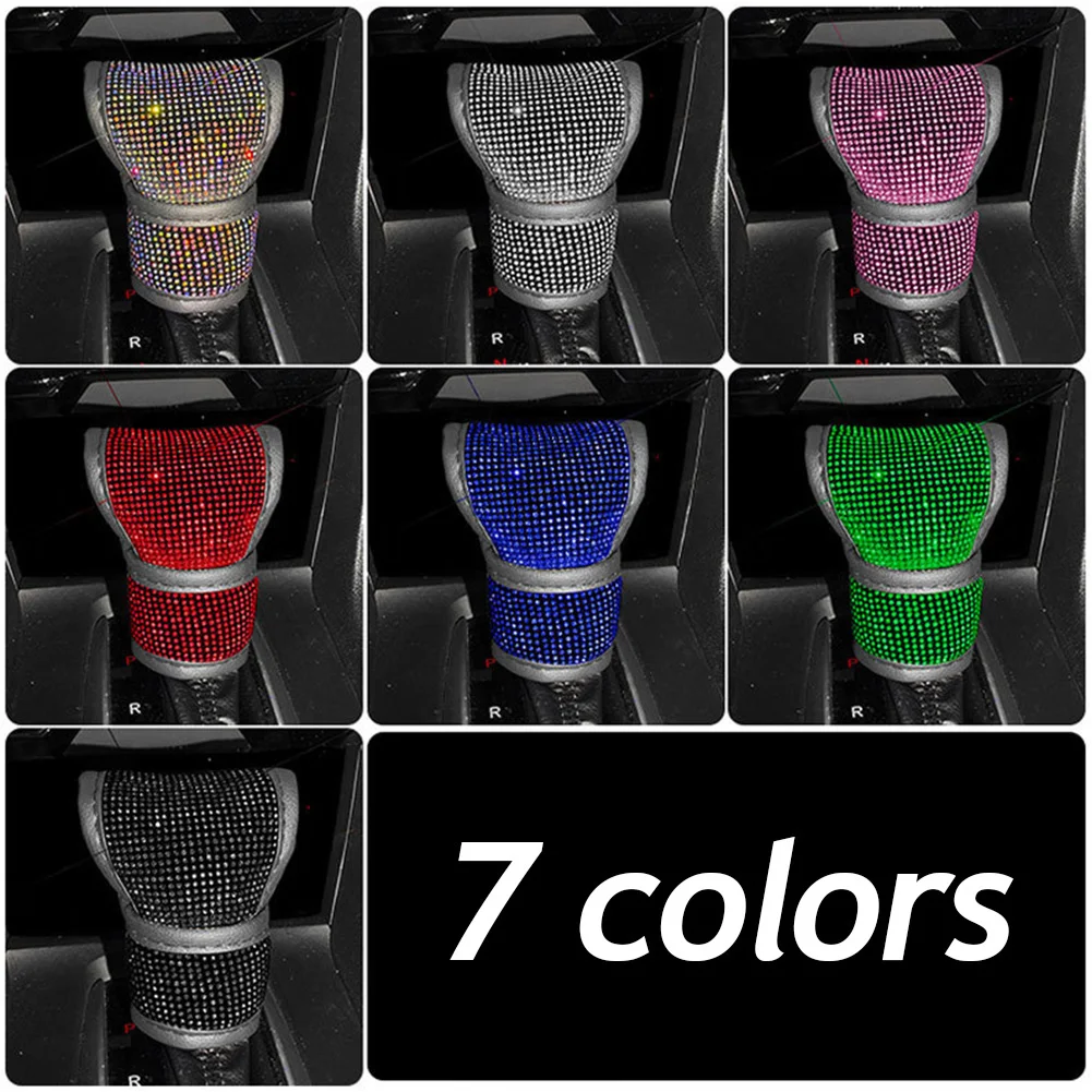 Bling Leather Auto Gear Shift Knob Cover Universal Crystal Rhinestones Car Accessories for Women