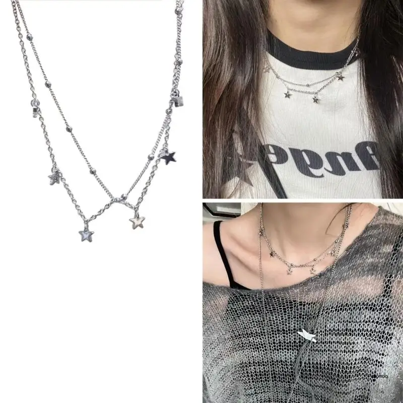 Star-Shaped Beads Link Chain Necklace Fashionable Neck Jewelry Y2K Necklace