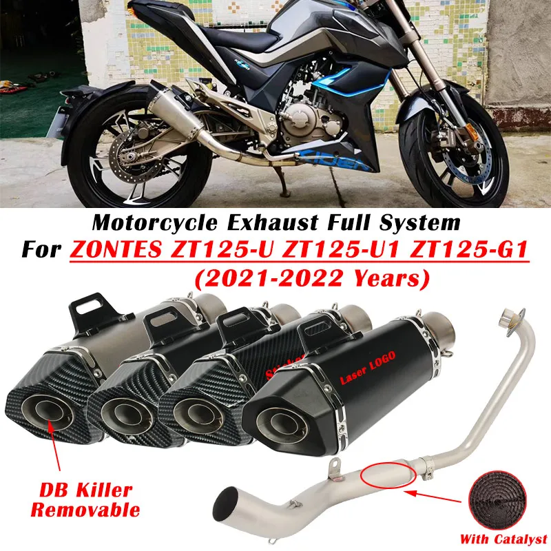 For ZONTES ZT125-U ZT125-U1 ZT125-G1 ZT125 U1 G1 Motorcycle Exhaust Escape Full System Modify Muffler With Catalyst DB Killer