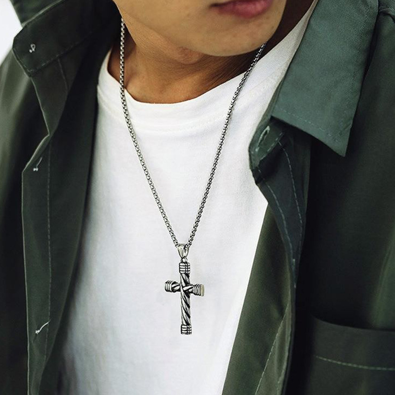 Simple Geometric Cross Pendant Necklace For Women Metal Jewelry Silver Color Chain Choker Men Party Gift Accessories