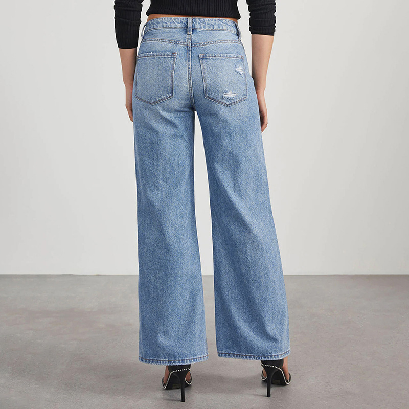 jeans womens Womens Jean Button High Trousers Pocket Waist Elastic Pants Denim Hole Loose Jogging Women For Work Casual fold slim fas