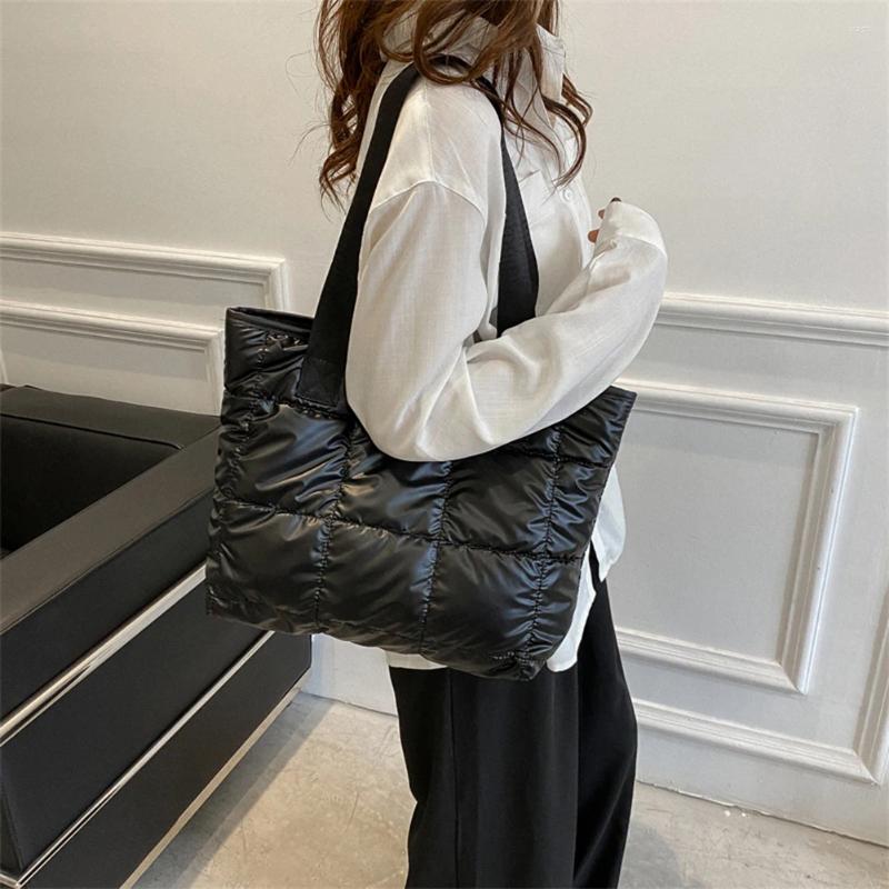 Totes Puffer Tote Bag For Women Cotton Padded Shoulder Large Capacity Ladies Puffy Handbags Quilted Work Commute Shopping 2024