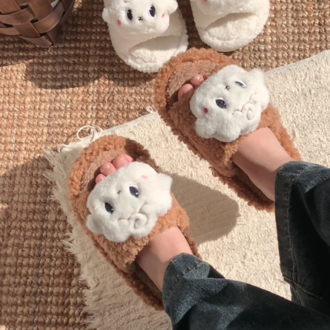 Fashion Love Little Sheep Winter Toe Pack Warm cotton slippers Soft sole Slipper women's indoor floor flat house non-slip shoes