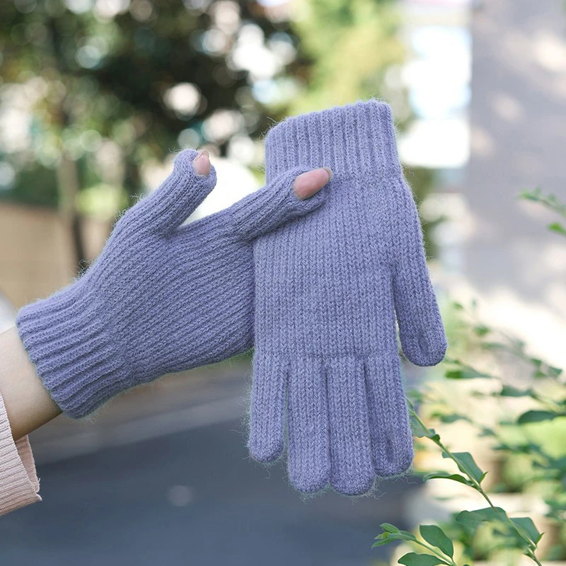 Women s Knitted Gloves Winter Full Finger Lady Autumn Warm Thick Touch Screen Skiing Unisex Mittens 5