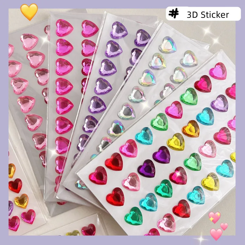 new Heart Sticker Lovely 3D Stereoscopic Crystal Heart Shining Sticker for DIY Decorative Scrapbook Journal 2025 Student Supplies Sticker