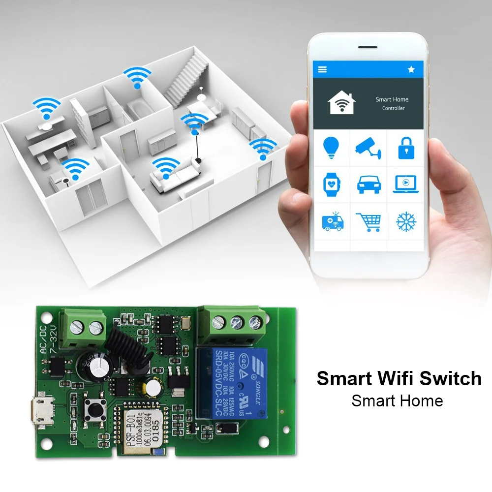 Smart Garage Door Opener WiFi Switch Sliding Gate Controller Work With Alexa Echo Google Home Ewelink APP Remote Control