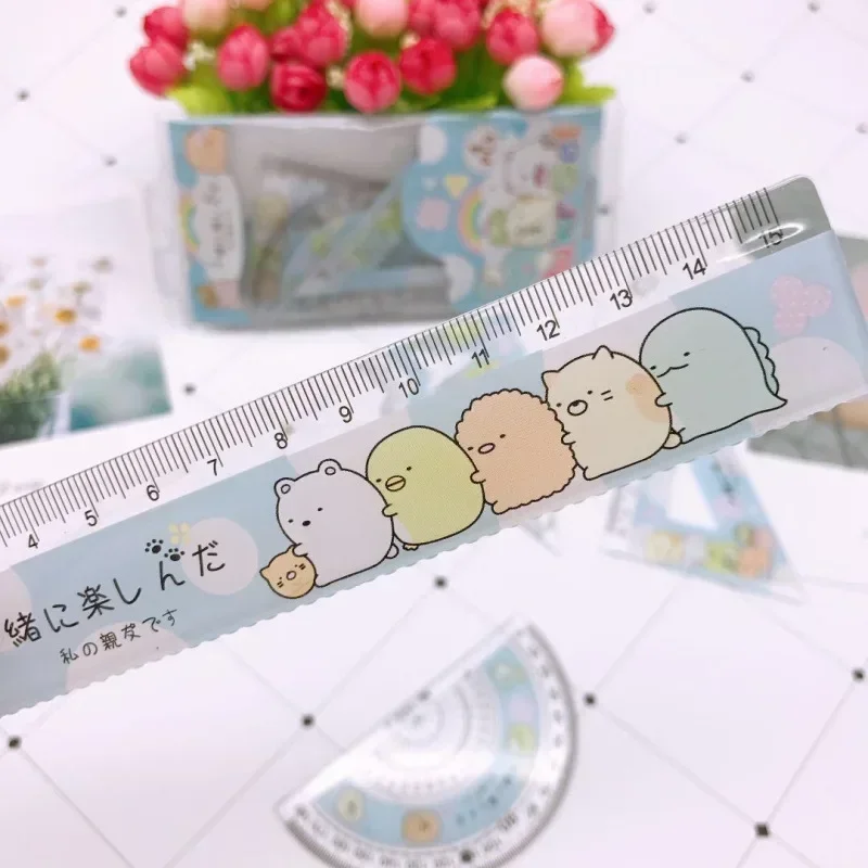 4pcs Straight Triangle Ruler Protractor Kawaii Drawing Painting Tool Rulers Drafting Supplies Korean Stationery School Office