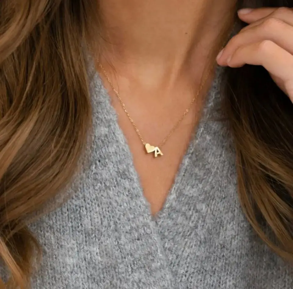 eManco 6MM Heart Dainty Initial DIY Necklace Gold Color Letter Choker Necklace For Women Pendant Jewelry Gift