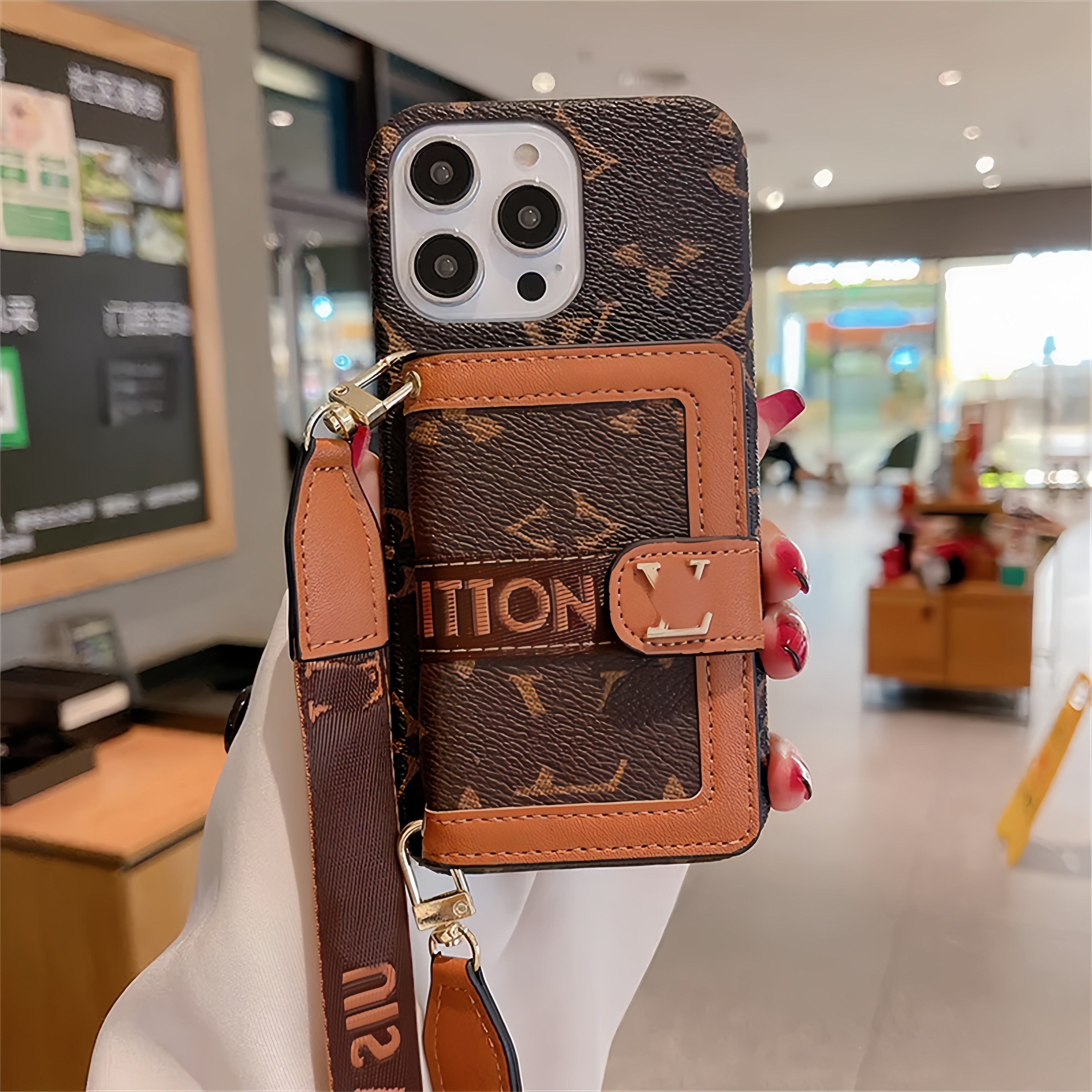 Luxury Phone Case for iPhone 15 Pro Max Leather, 15 14 Plus 13 12 Pro XR Designer Crossbody Lanyard Card Holder Ultra Slim Shockproof Phone Cover Leather for Women Men