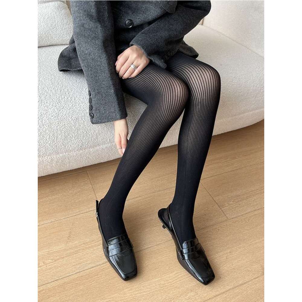 Black sexy women's pantyhose thin large super elastic slim fit leggings sexy solid color stockings leggings vertical stripes black white gray cof