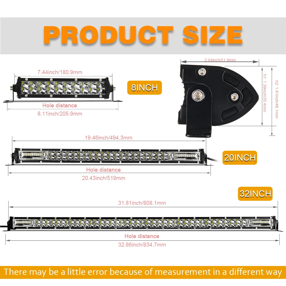 CO LIGHT Super Slim 12D 8" 20" 32" LED Light Bar Spot Flood 60W 180W 300W Led Bar 4x4 for ATV SUV Offroad LED Work Light 12V 24V
