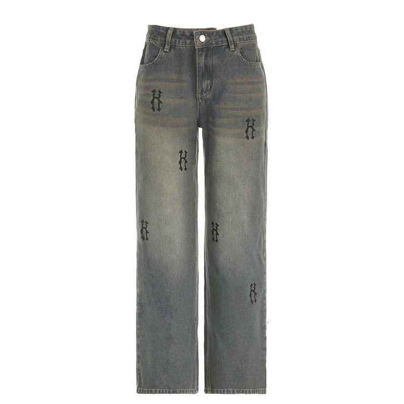 Rockmore Baggy Womens Jeans Streetwear Y2K Straight Pants Low Rise Wide Legs Harsh Denim 90s Retro Korea 241031