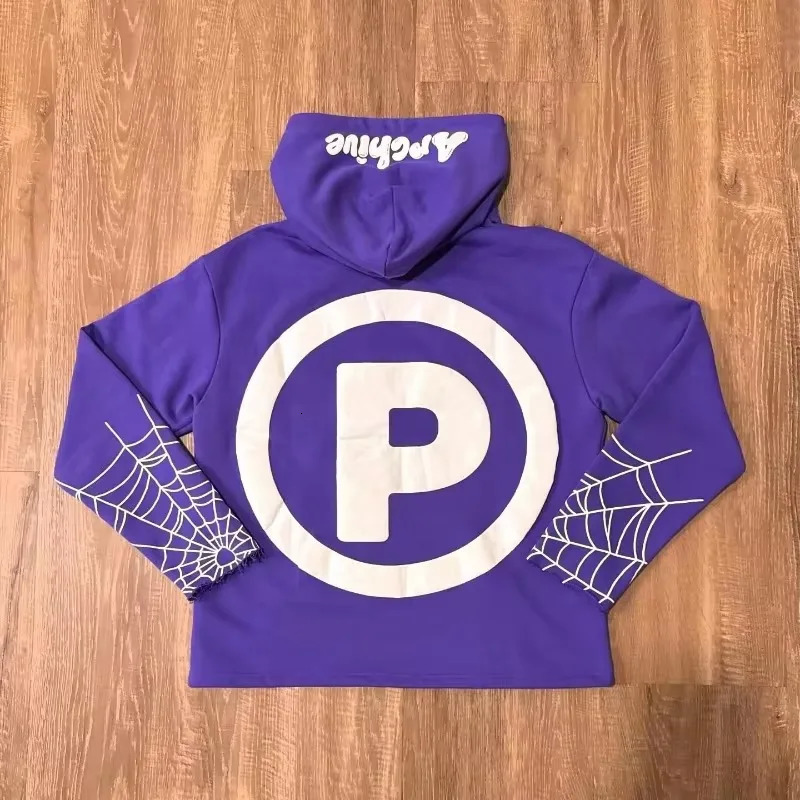 Y2k Street Fashion Hip Hop Rock Jacket Gothic Punk Retro Spider Web Printing Super Large Hoodie Mens Casual Zipper 241031