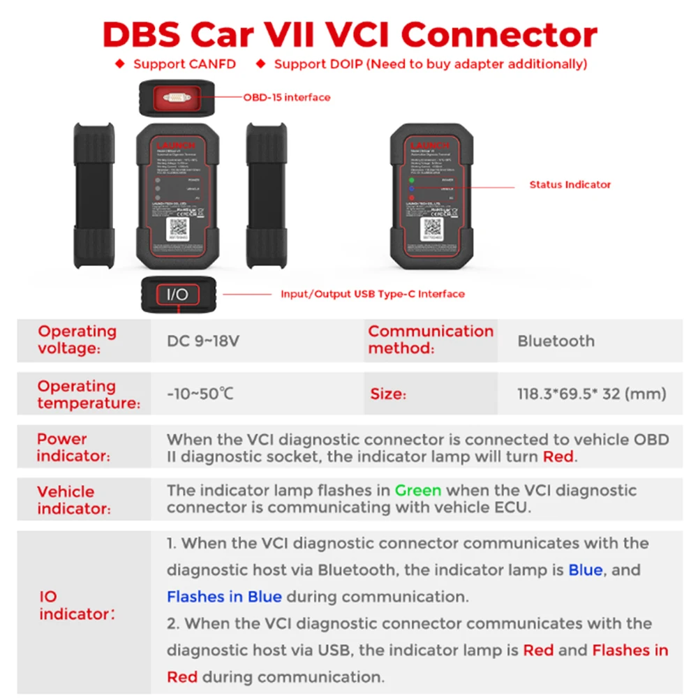 Launch X431 DBScar VII DBScar7 & Diag-Zont Software Bluetooth Connector DBSCAR Code Scanner Support Doip CAN FD Protocol