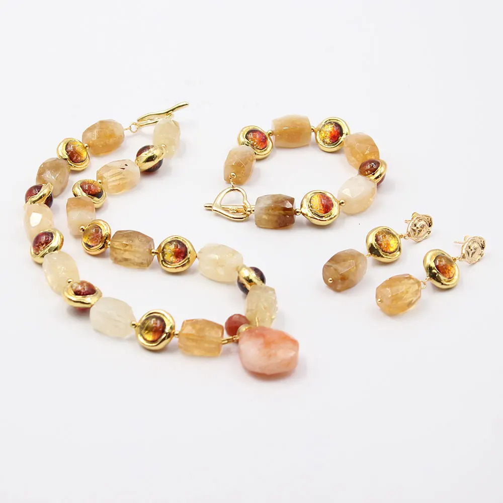 GG Natural Yellow Citric Acid Amber Moss Glass Necklace Scales Chromic Acid Quartz Pendant Bracelet Earring Set 241031