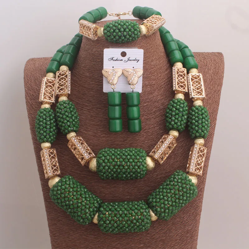 4uJewelry African Green Crystal Beaded Jewellery Set Dubai For Weddings 2023