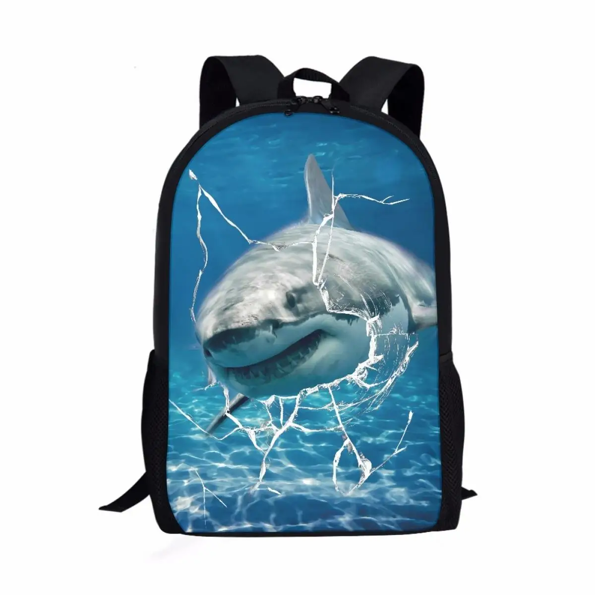 Shark 3D Printed Backpack for Primary Boys Girls Ocean Animal Bookbag Elementary School Kids Back Bag Black Backpack 16 Inches