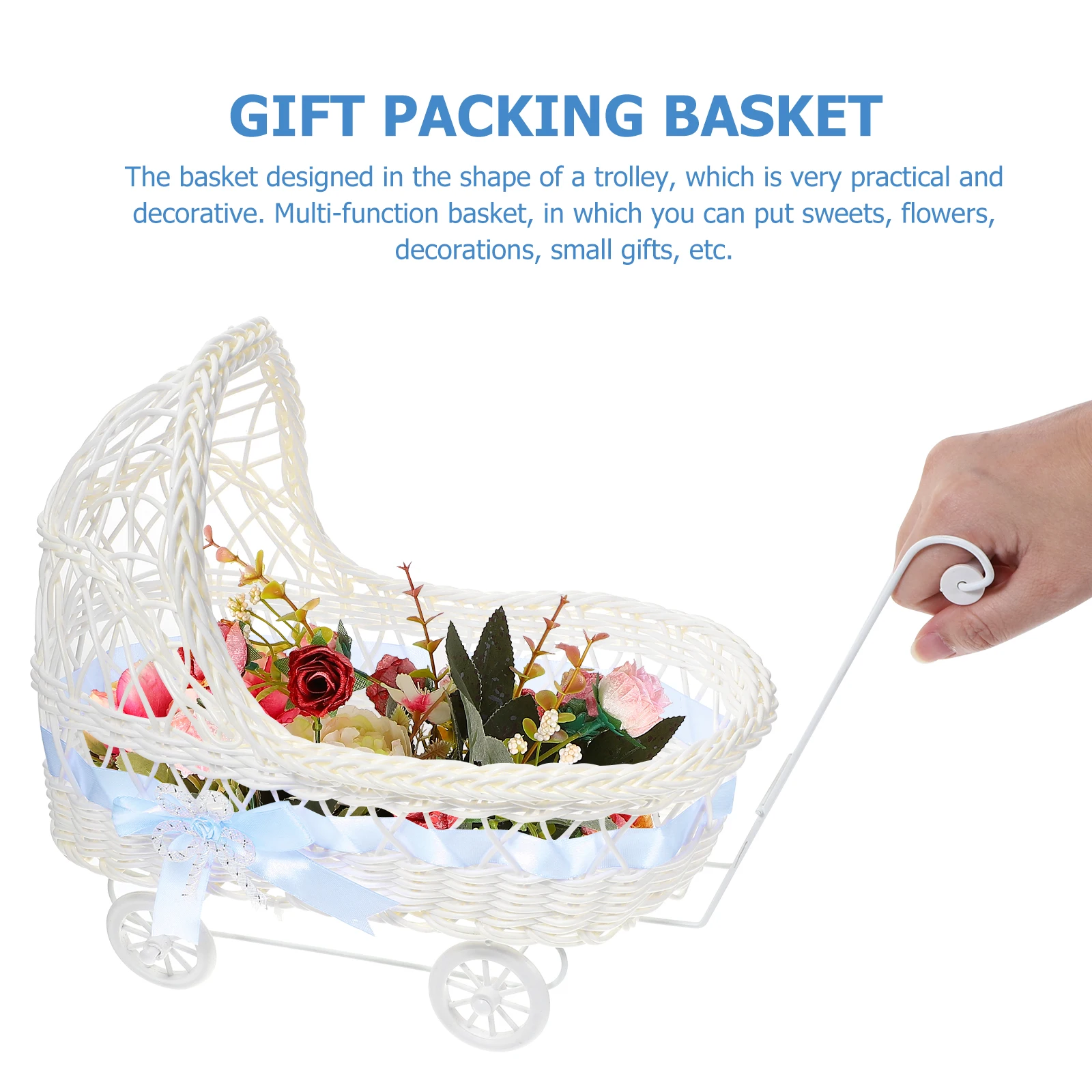 Basket Baby Flower Shower Party Candy Box Wedding Decorations Woven Stroller Favors Baskets Gift Carriage Mini Storage Favor