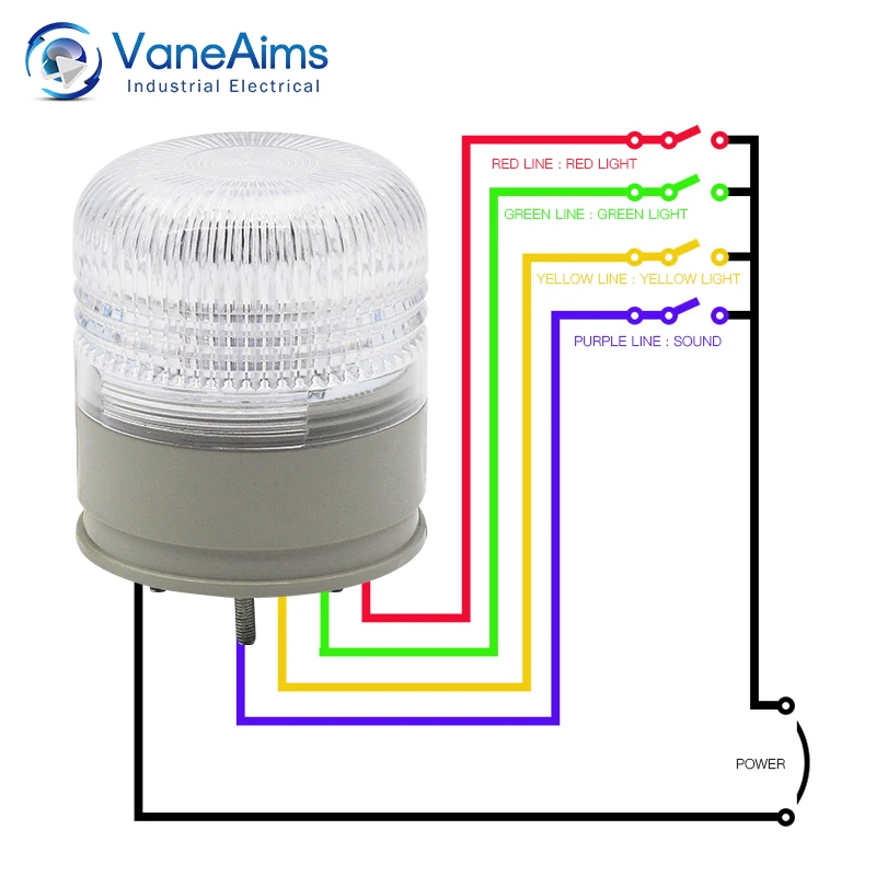 Tricolor Strobe Warning Light Flashing Traffic Signal Indicator Light Red Yellow Green LED 12V 24V 220V Buzzer Security Alarm