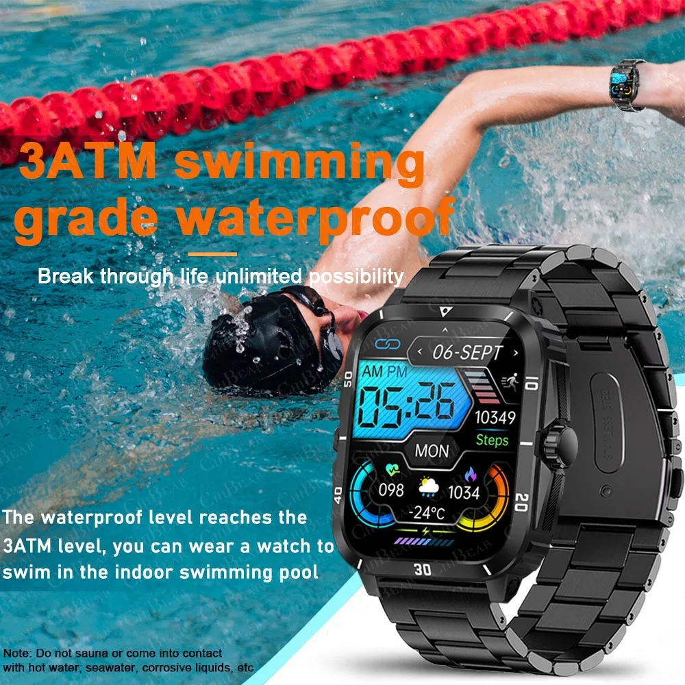 3ATM Waterproof Swimming Smart Watch Men 430 mAh Battery Ultra Long Standby 1.96 inch Bluetooth Call SmartWatch For Android IOS