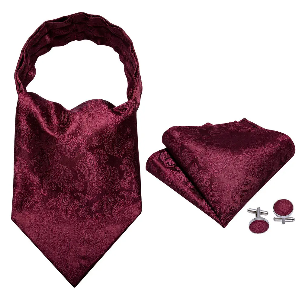 Wedding Red Paisley Silk Cravat Tie For Men Exquisite Jacquard High Quality Ascoat Kerchief Cufflinks Sets Gifts Barry.Wang 0001