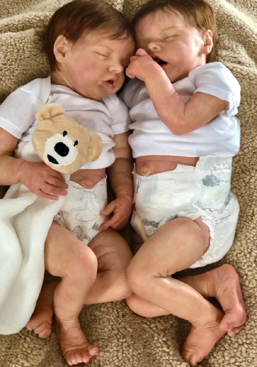 Lifelike Full Silicone Vinyl Twins Reborn Baby Girl Doll with Rooted Hair, 3D Painted Skin, Handmade, 42cm dh5727163