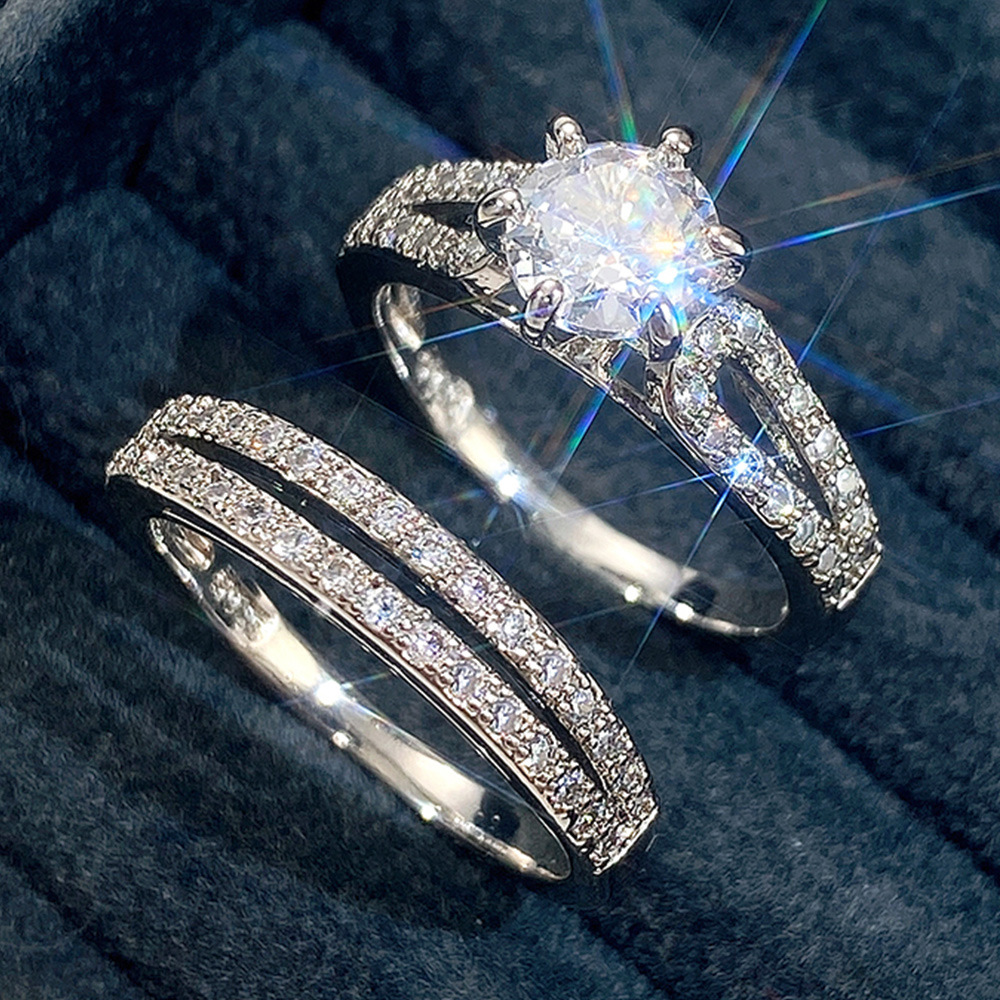 Band Rings New Luxury 925 Sterling Silver Luxury Big Wedding Rings Set for Bridal Women Engagement Finger Party Gift Designer Jewelry