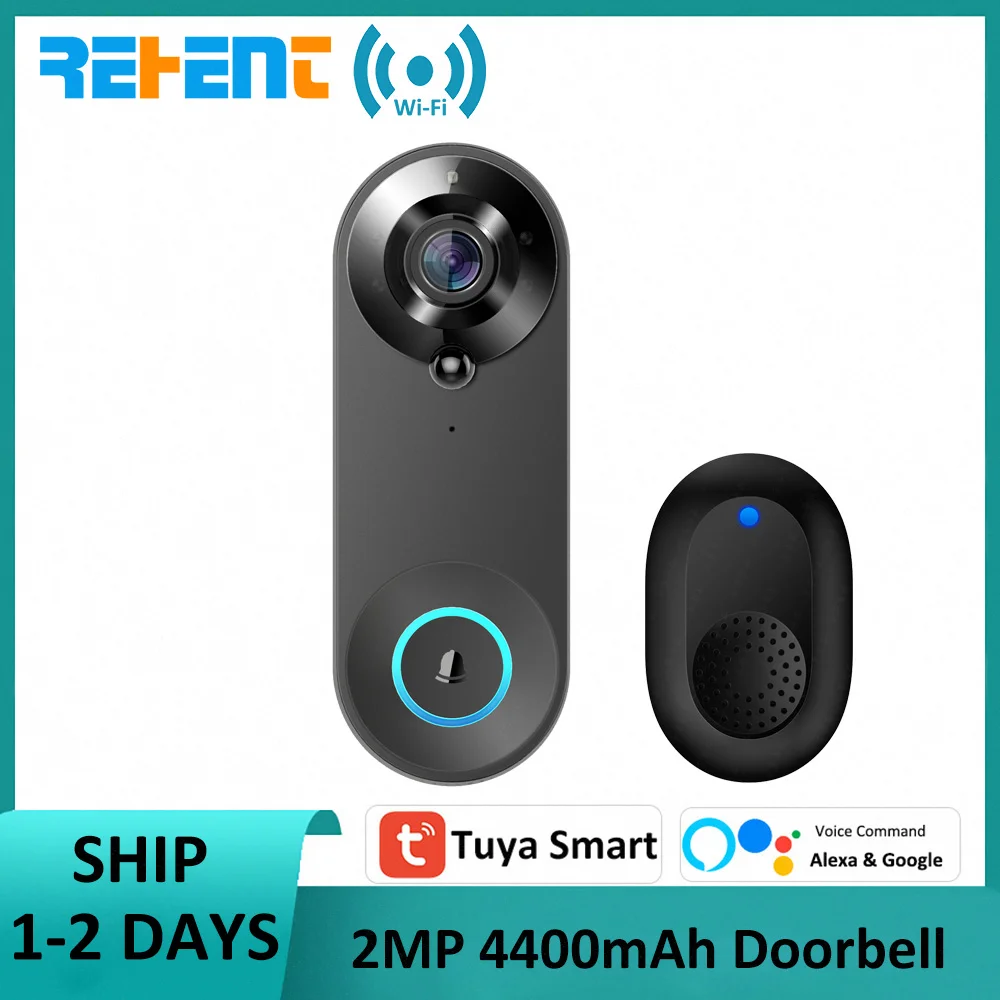 REHENT Tuya Smart 4400mAh Rechargeable Battery 1080P WiFi Audio Video Alexa Google Outdoor FHD Doorbell Door Camera with Chime