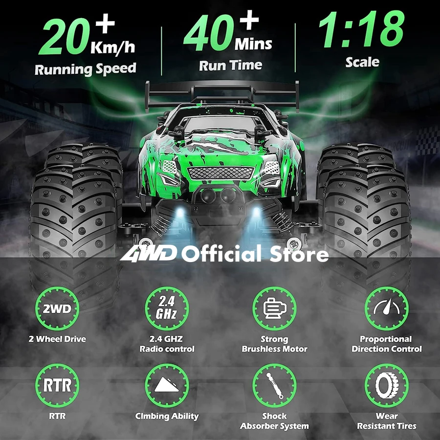 Remote Control RC Cars for Boys 25 KM/H Fast Car for Adults RTR 2WD Off Road Monster Truck with LED Lights Radio Toys Gifts Kids