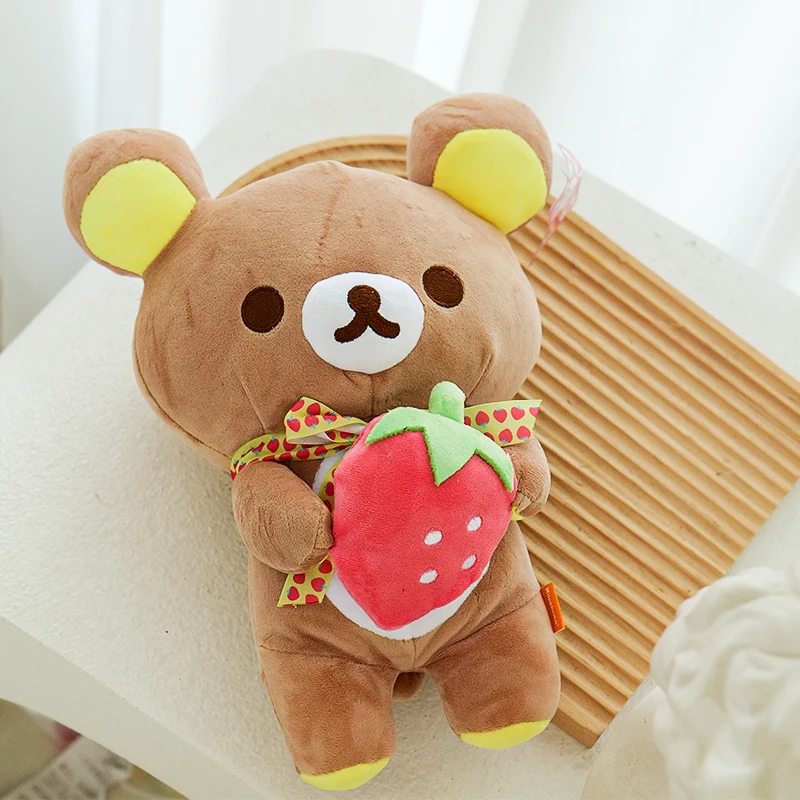Rilakkuma Plush Lovely Animal Strawberry Teddy Bear Stuffed Doll Kuma Plushies Kawaii Room Deocr Toys Car Backrest Gift for Kids