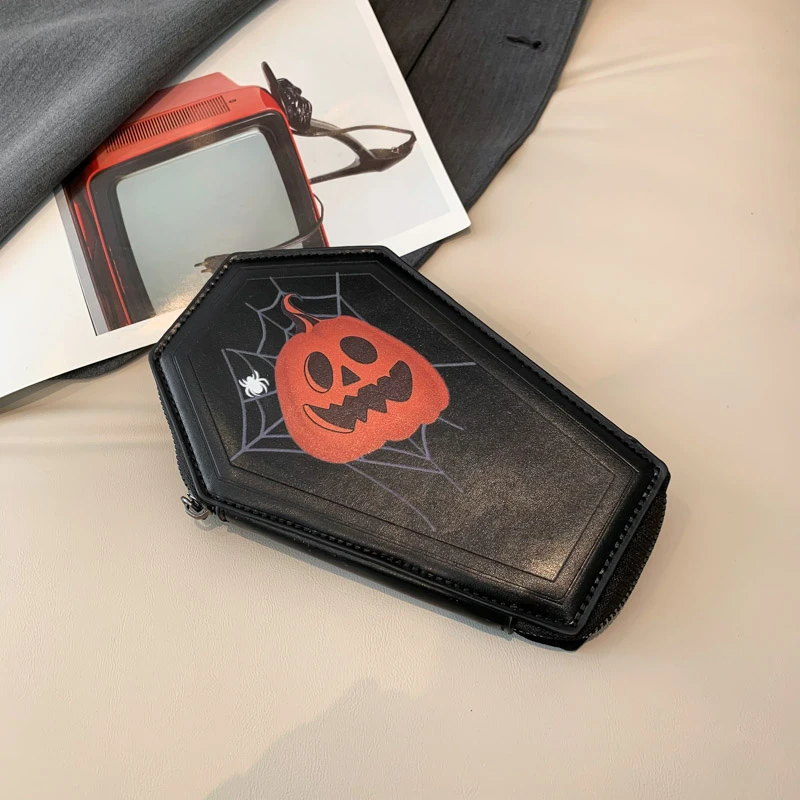 Women Novelty Gothic PU Leather Coffin Shape Clutch Bag Large Capacity Punk Style Long Wallet For Christmas Portable Coin Purse