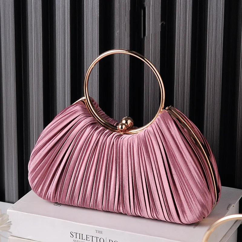 Fashionable and elegant clutch bag pleated almond dress bag circular banquet handbag party wedding wallet bag 241031