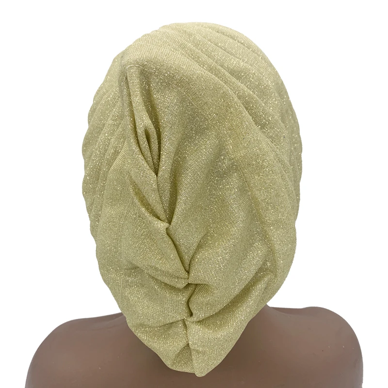 Muslim Headscarf Hat Turbante Mujer African Headpiece Glitter Full Body Pleated Turban Cap for Women 2023 Lady Head Wraps
